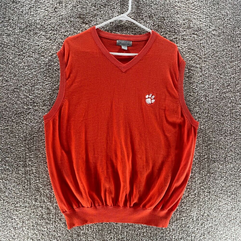 Clemson Tigers Sweater Vest‎ Mens Extra Large Orange NCAA Football V Neck Adult